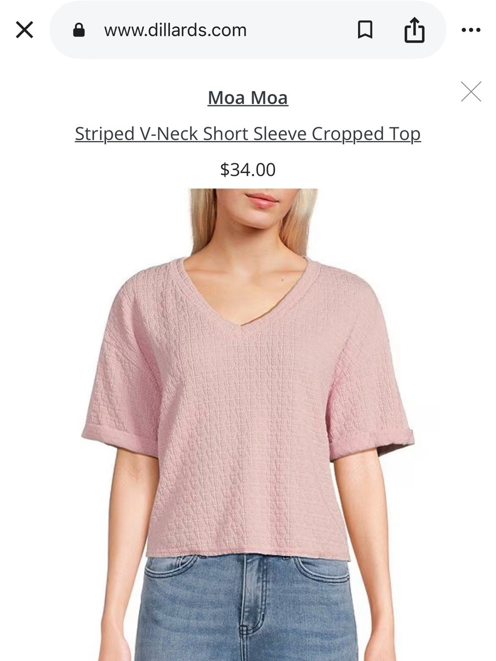 Moa Moa Dusty Pink V-Neck Cropped Short Sleeve Top